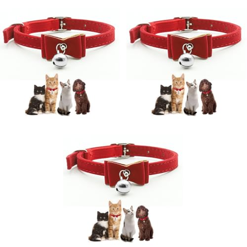 Qpets® Cat Collar, Adjustable Belt, Strong Breakaway Buckle with Bell, Velvet Neck Strap Soft Plush Gift for Cats, Total Length 36CM/14.17in, 3 PCS Qpets® Cat Collar, Adjustable Belt, Strong Breakaway Buckle with Bell, Velvet Neck Strap Soft Plush Gift for Cats, Total Length 36CM/14.17in, 3 PCS